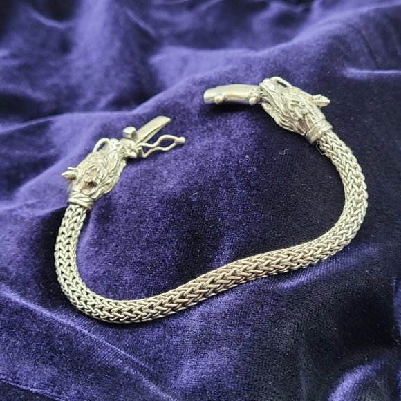 NEW Double Dragon Silver Filigree Weave Bracelet Hardy Style Goth Fantasy Magic - Picture 2 of 12